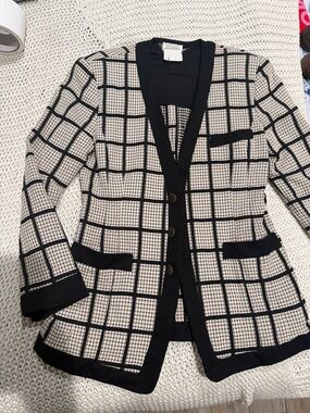 MATSUDA Black & Cream Windowpane Knit Blazer - Elegant Women's Jacket